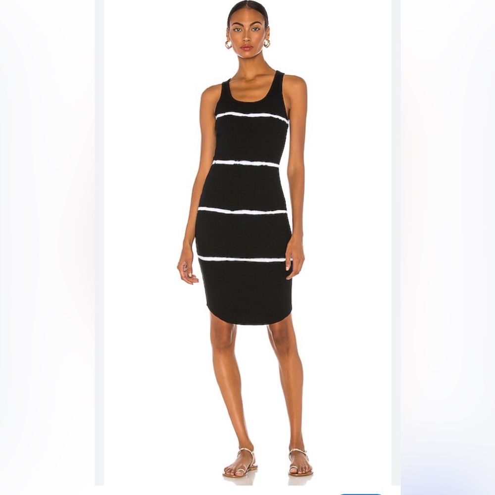 SUNDRY Tie Dye Racerback Dress in Black & White Tie Dye (Size 1)